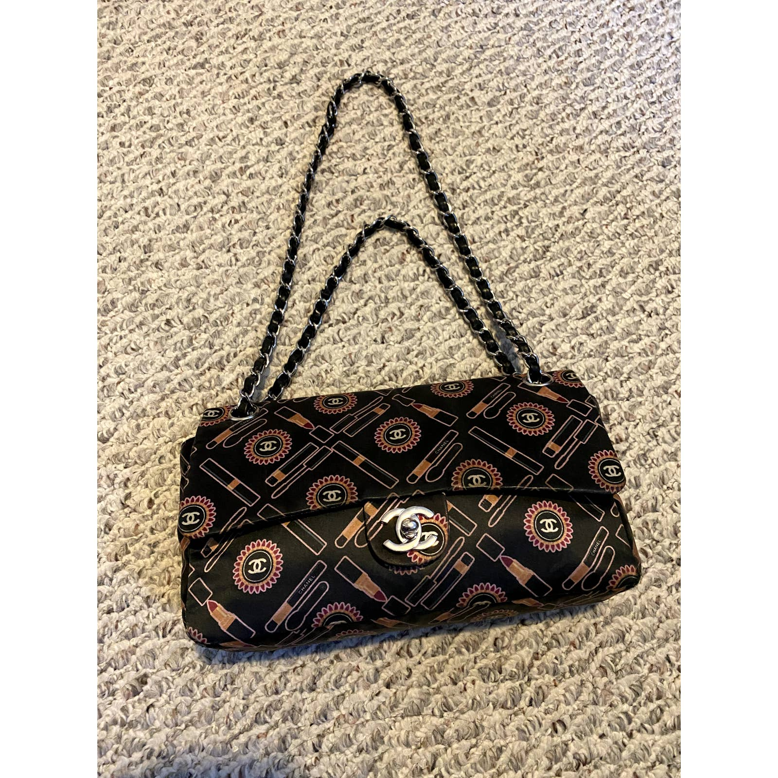 Chanel Satin Lipstick Print Classic Flap Bag